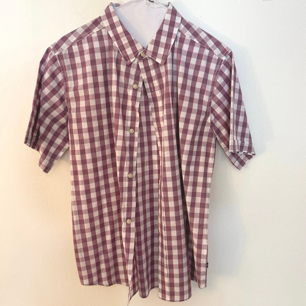 Nautica Men’s XL 18-20 Purple White Check Plaid Short Sleeve Button Up Shirt